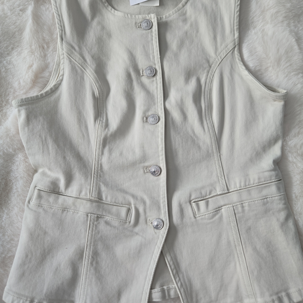American Eagle Cream Structured Button Front Deni… - image 1